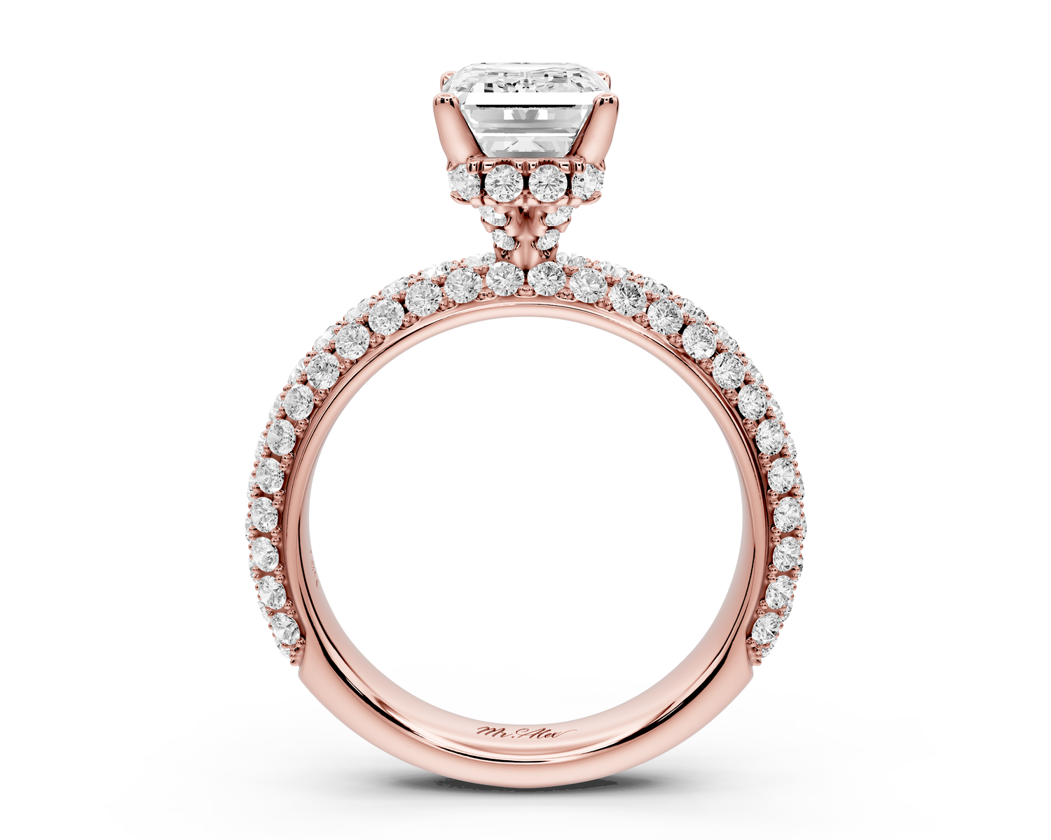 Evelina - 2ct 14k rose gold emerald wrap around Halo Rollover Pavé Diamond Crown Engagement Ring