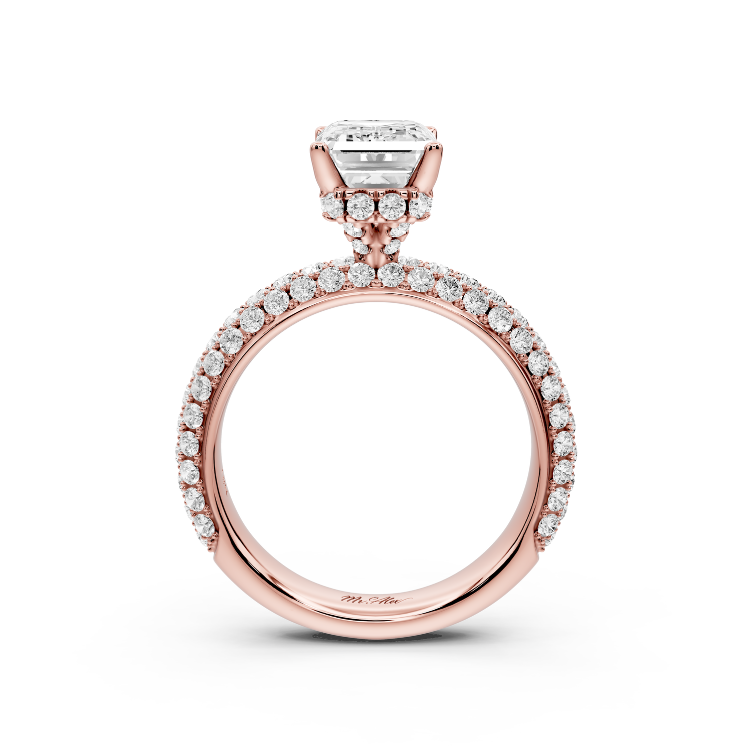 Evelina - 2ct 14k rose gold emerald wrap around Halo Rollover Pavé Diamond Crown Engagement Ring
