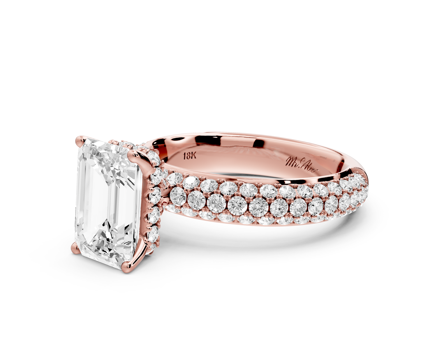 Evelina - 2ct 14k rose gold emerald wrap around Halo Rollover Pavé Diamond Crown Engagement Ring
