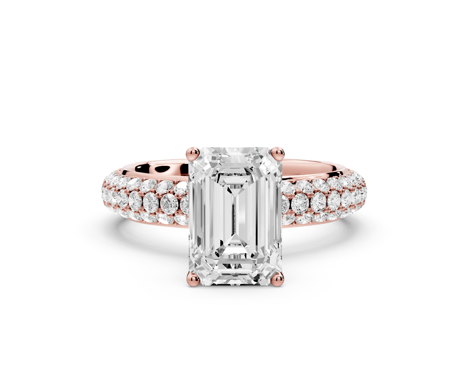 Evelina - 2ct 14k rose gold emerald wrap around Halo Rollover Pavé Diamond Crown Engagement Ring