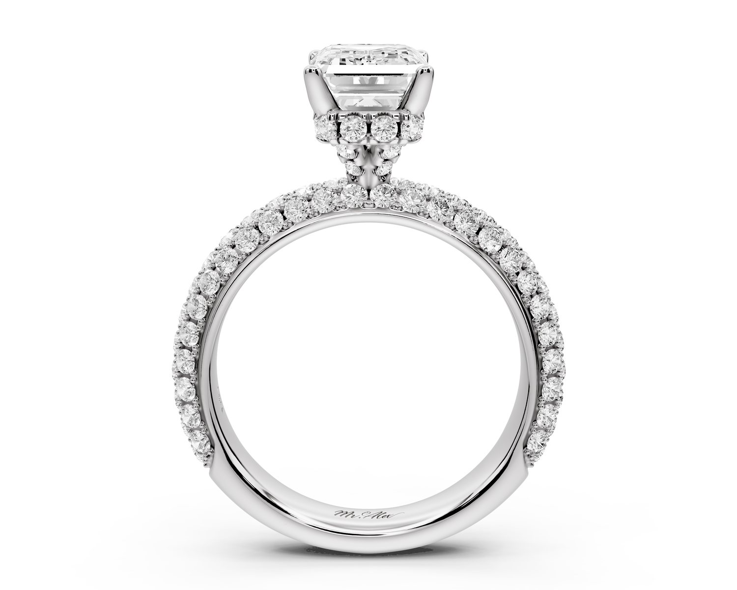 Evelina - 2ct 14k white gold emerald wrap around Halo Rollover Pavé Diamond Crown Engagement Ring