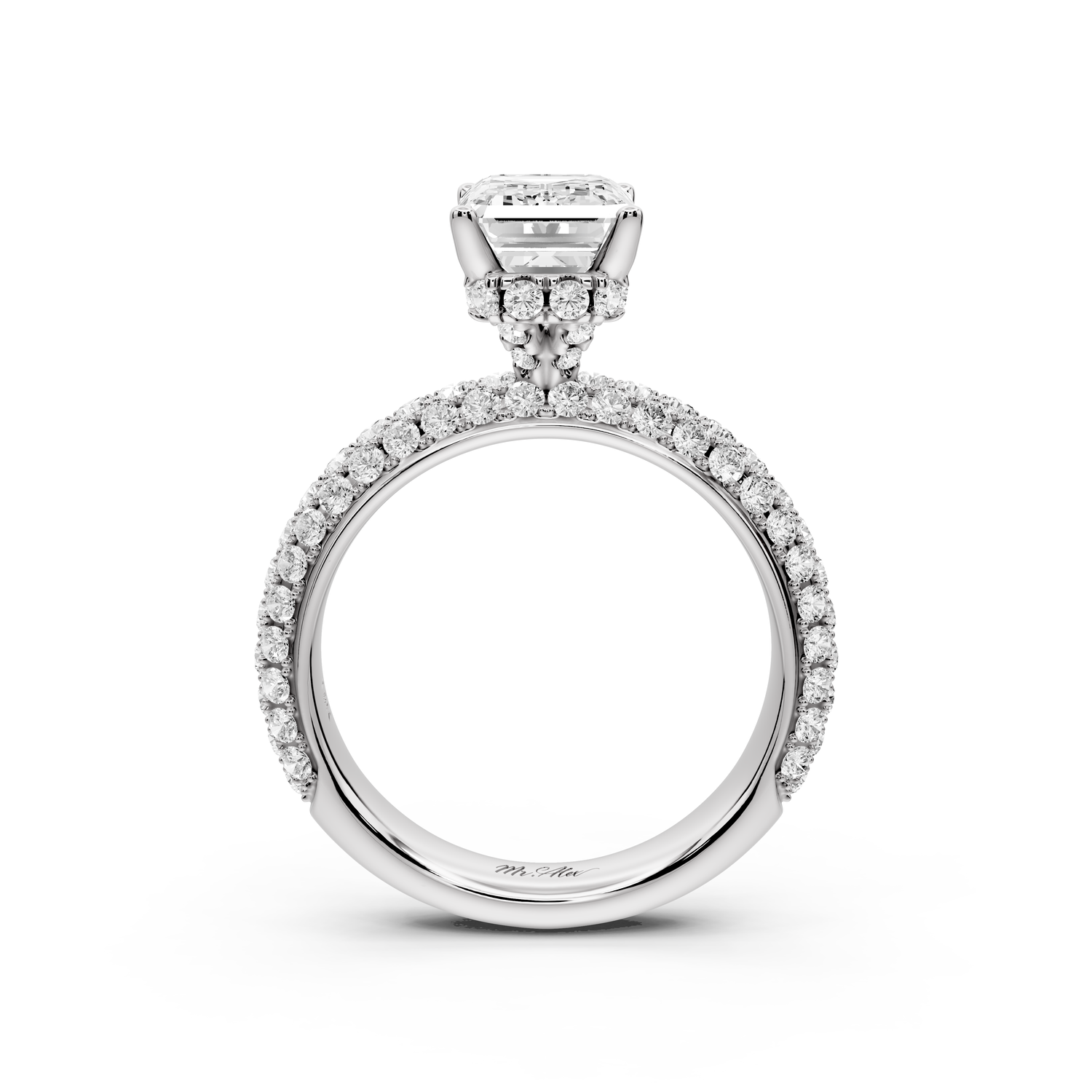 Evelina - 2ct 14k white gold emerald wrap around Halo Rollover Pavé Diamond Crown Engagement Ring