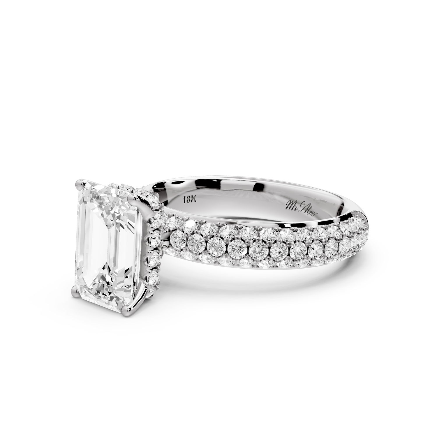 Evelina - 2ct 14k white gold emerald wrap around Halo Rollover Pavé Diamond Crown Engagement Ring