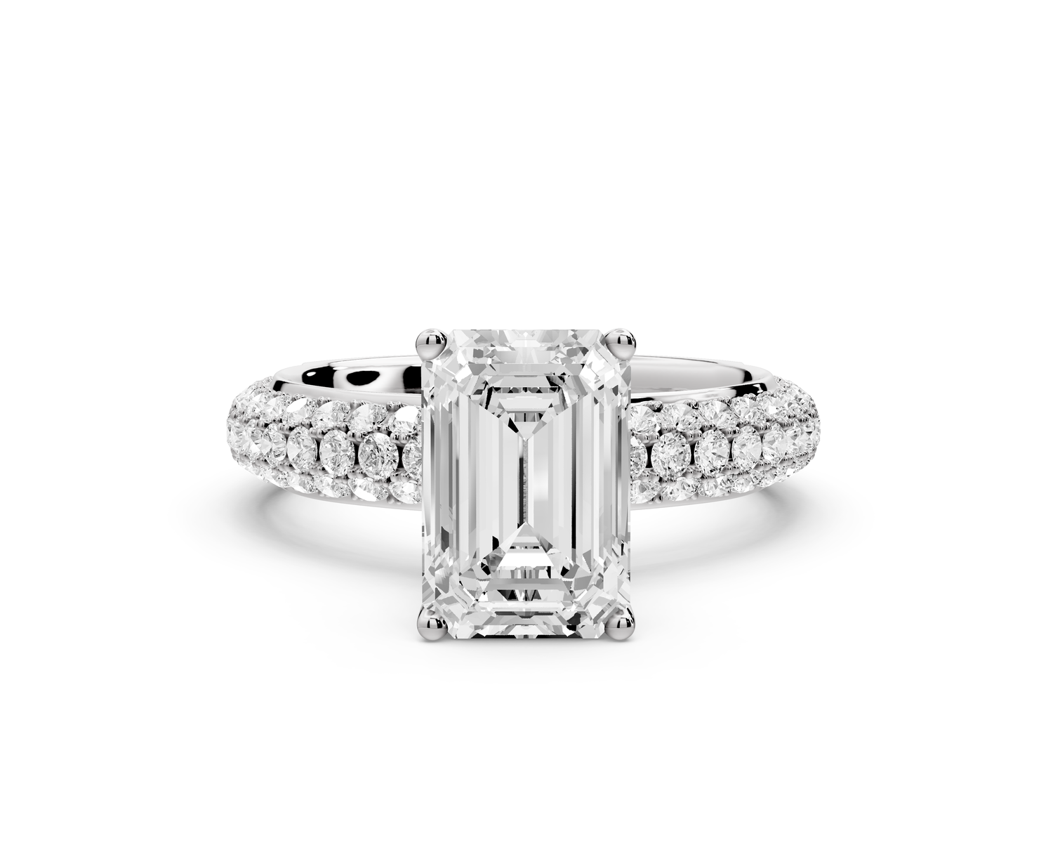 Evelina - 2ct 14k white gold emerald wrap around Halo Rollover Pavé Diamond Crown Engagement Ring