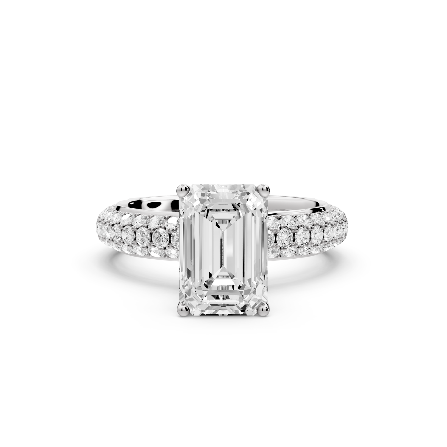 Evelina - 2ct 14k white gold emerald wrap around Halo Rollover Pavé Diamond Crown Engagement Ring