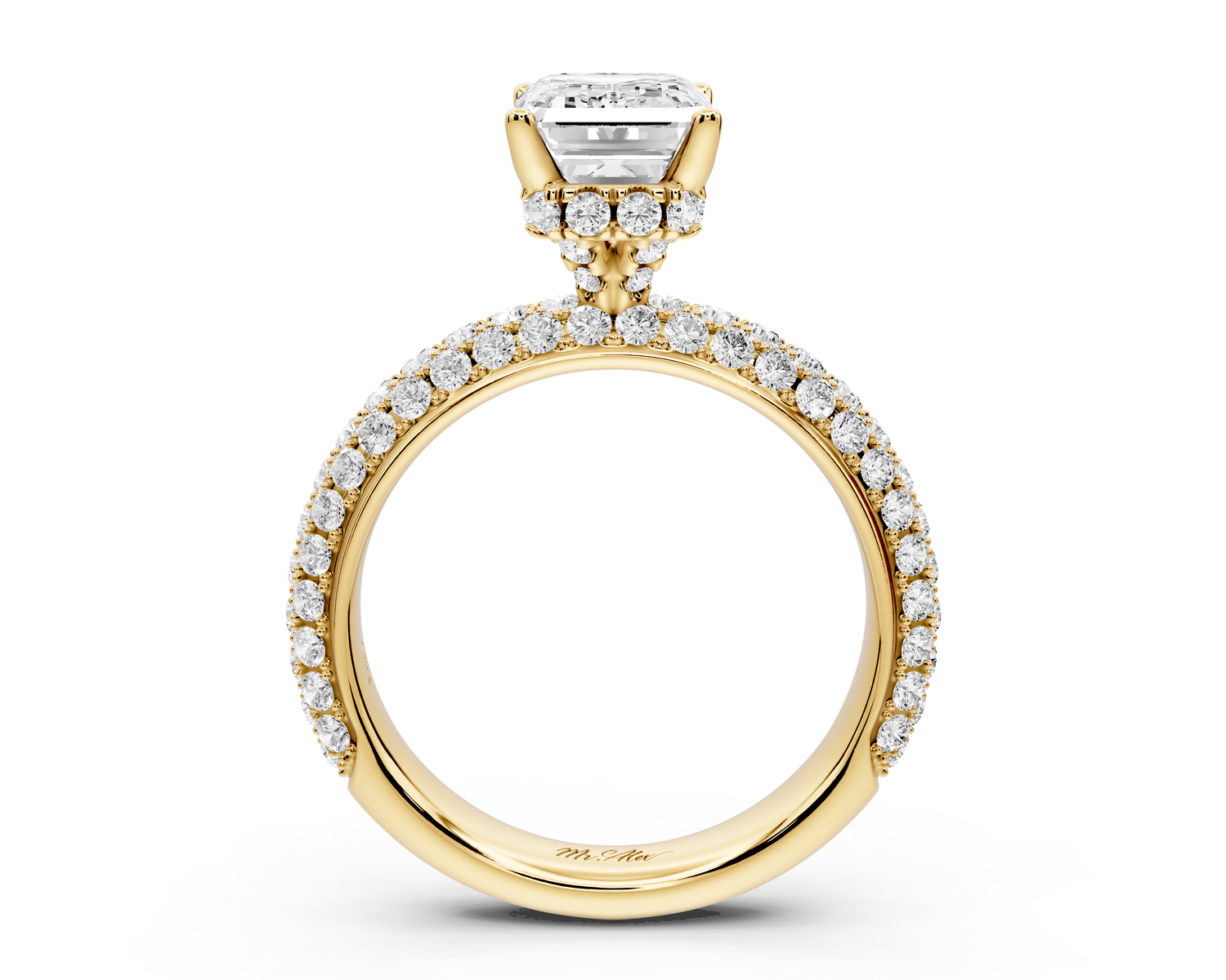 Evelina - 2ct 14k yellow gold emerald wrap around Halo Rollover Pavé Diamond Crown Engagement Ring