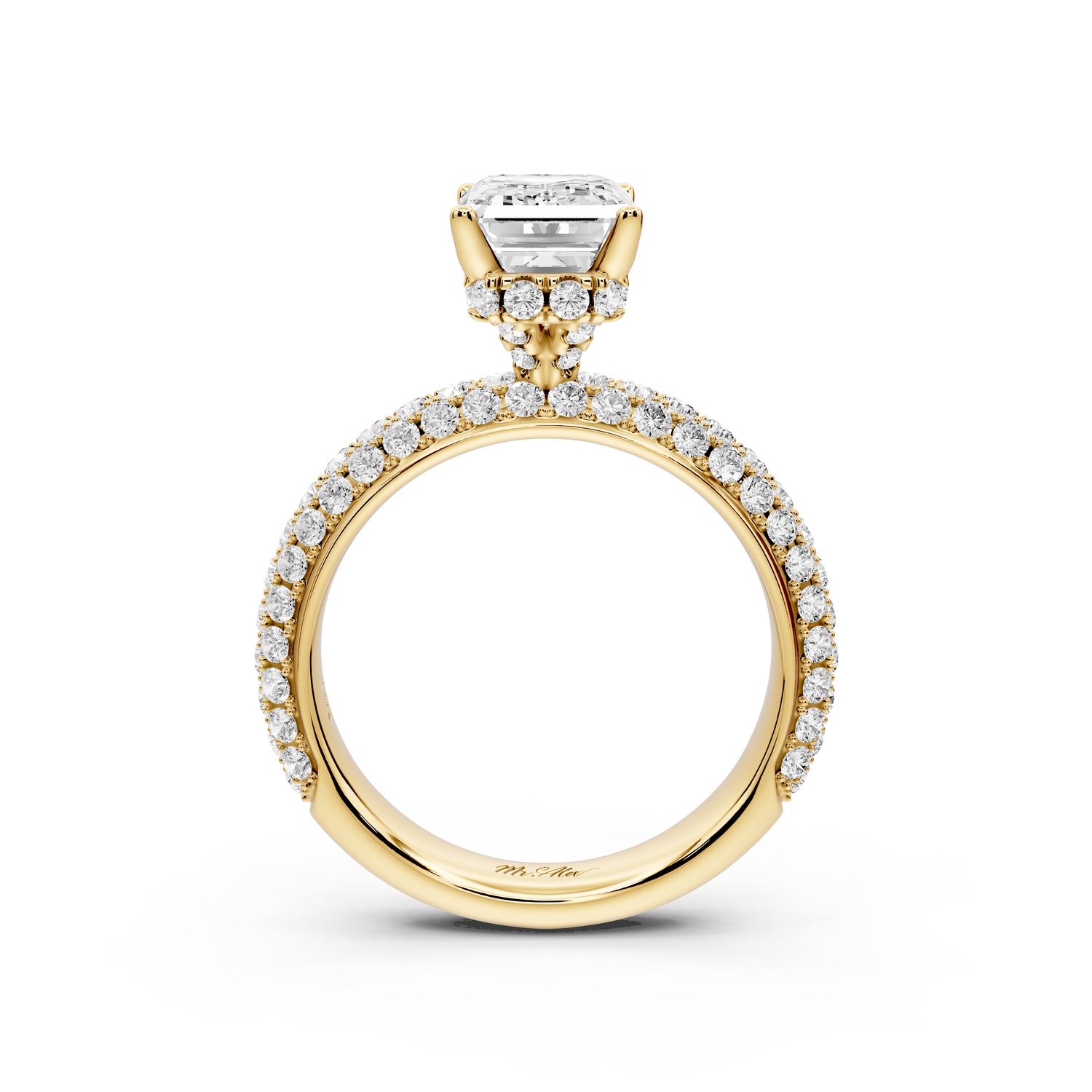 Evelina - 2ct 14k yellow gold emerald wrap around Halo Rollover Pavé Diamond Crown Engagement Ring