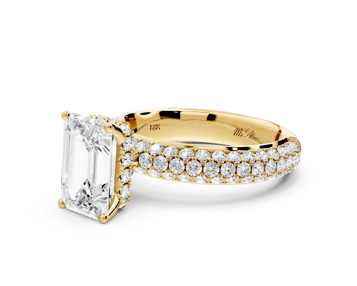 Evelina - 2ct 14k yellow gold emerald wrap around Halo Rollover Pavé Diamond Crown Engagement Ring