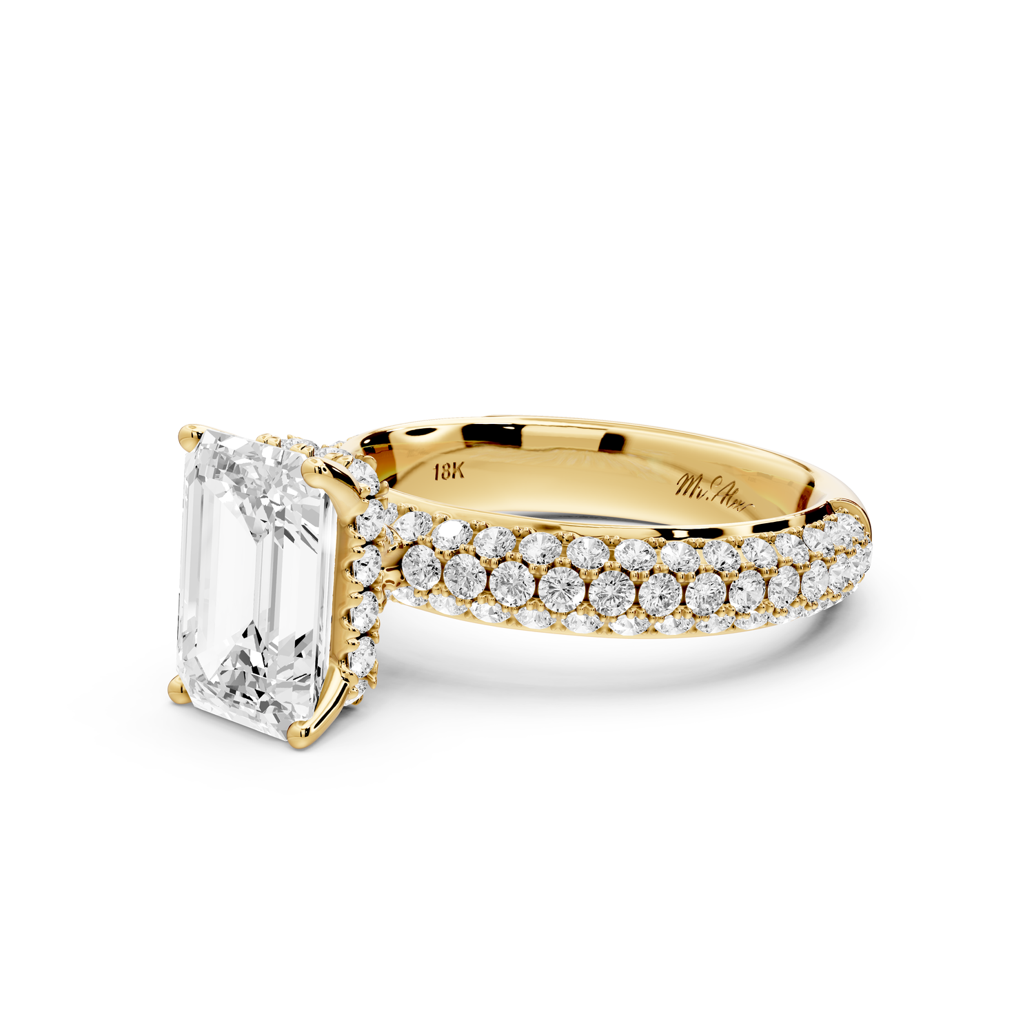 Evelina - 2ct 14k yellow gold emerald wrap around Halo Rollover Pavé Diamond Crown Engagement Ring