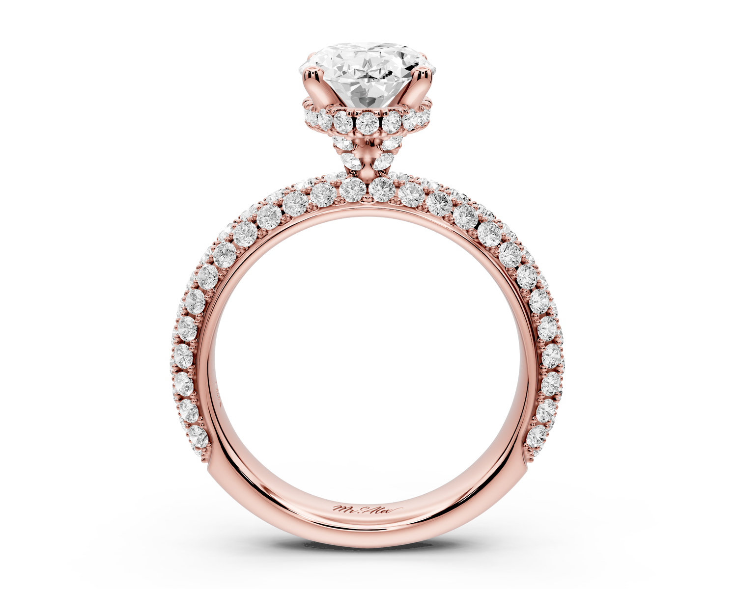 Evelina - 2ct 14k rose gold oval wrap around Halo Rollover Pavé Diamond Crown Engagement Ring