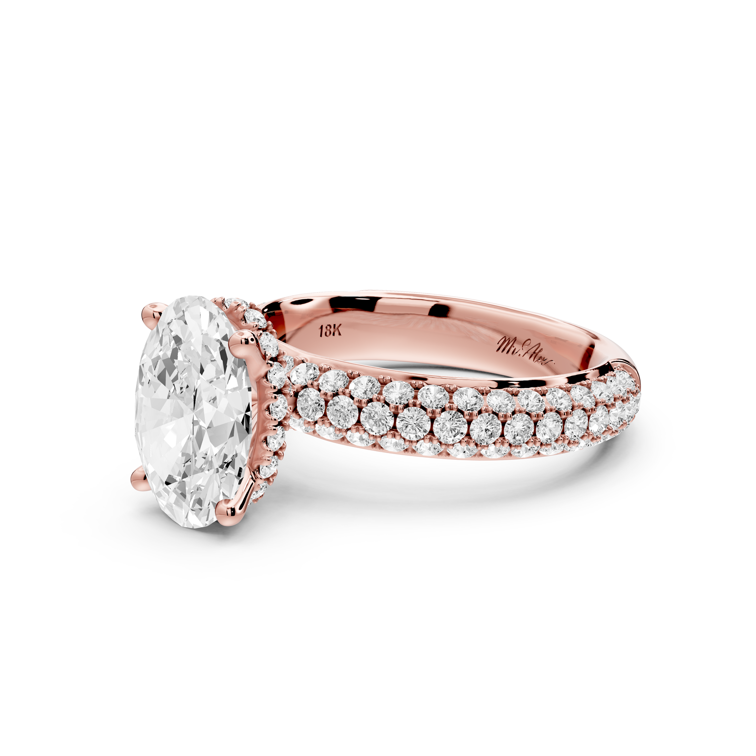 Evelina - 2ct 14k rose gold oval wrap around Halo Rollover Pavé Diamond Crown Engagement Ring