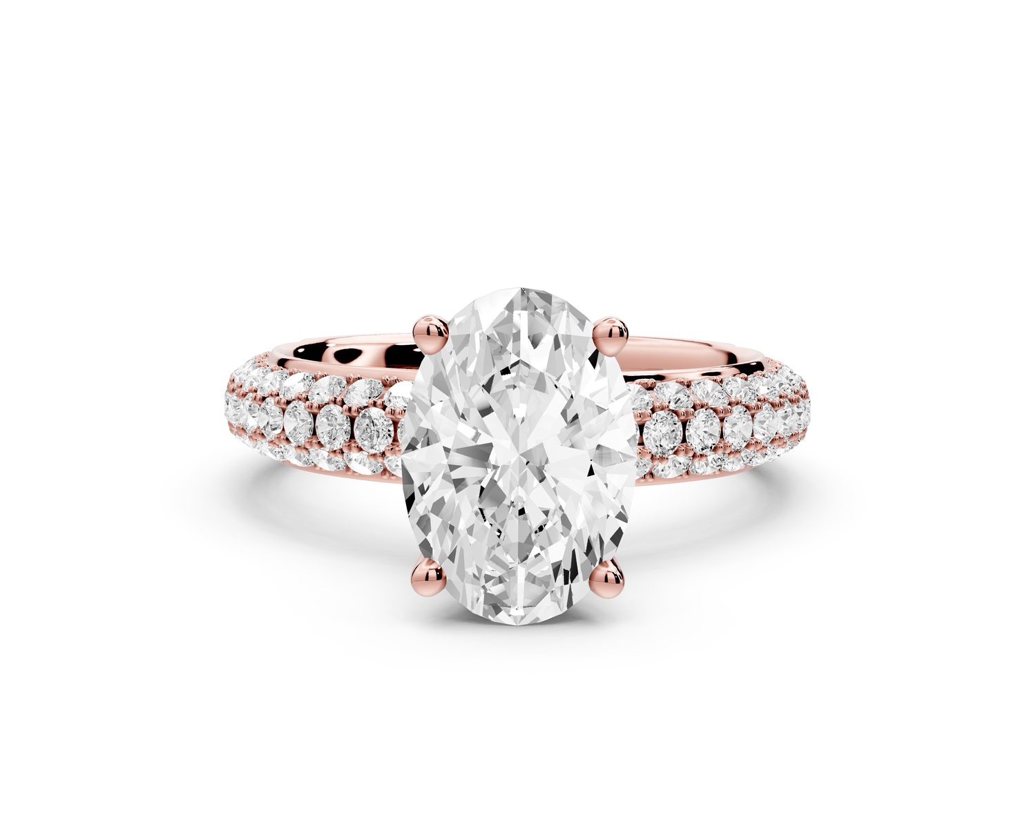Evelina - 2ct 14k rose gold oval wrap around Halo Rollover Pavé Diamond Crown Engagement Ring