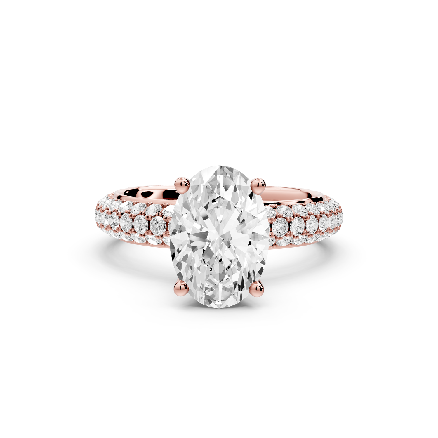 Evelina - 2ct 14k rose gold oval wrap around Halo Rollover Pavé Diamond Crown Engagement Ring