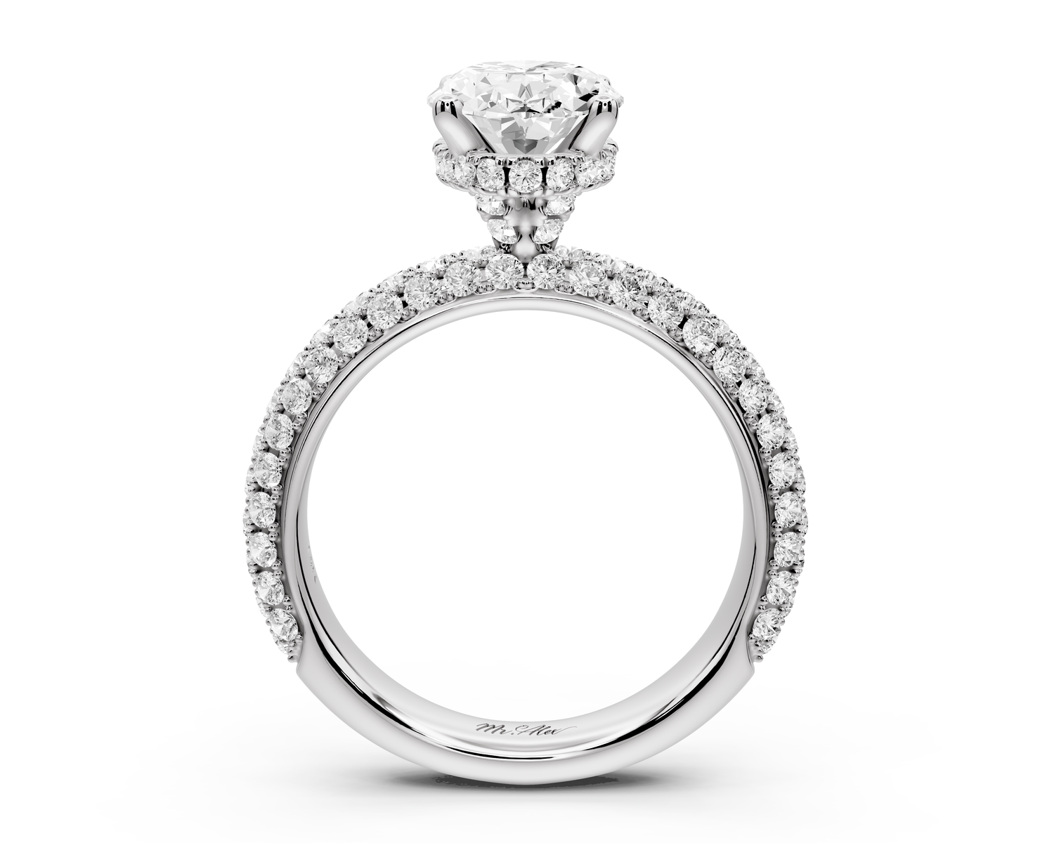 Evelina - 2ct 14k white gold oval wrap around Halo Rollover Pavé Diamond Crown Engagement Ring
