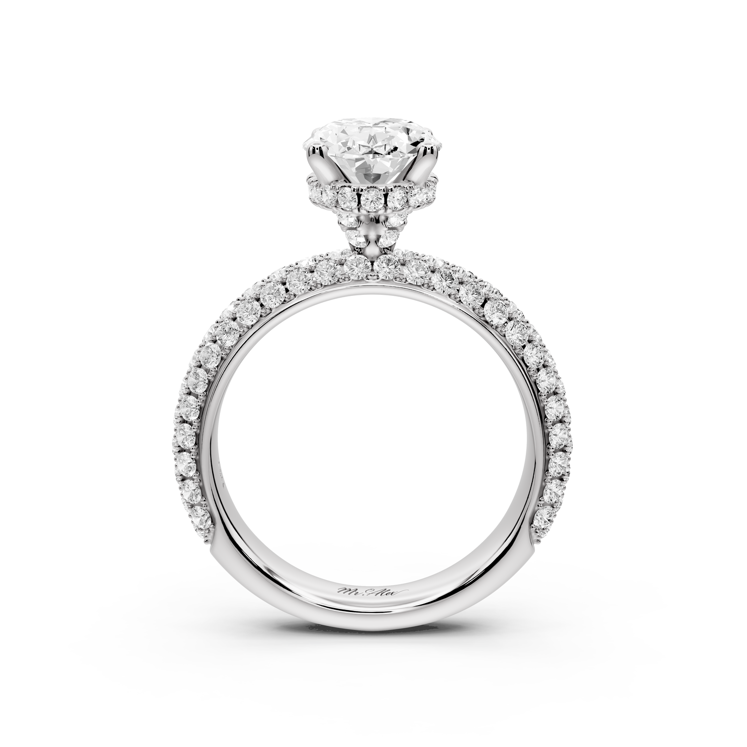 Evelina - 2ct 14k white gold oval wrap around Halo Rollover Pavé Diamond Crown Engagement Ring