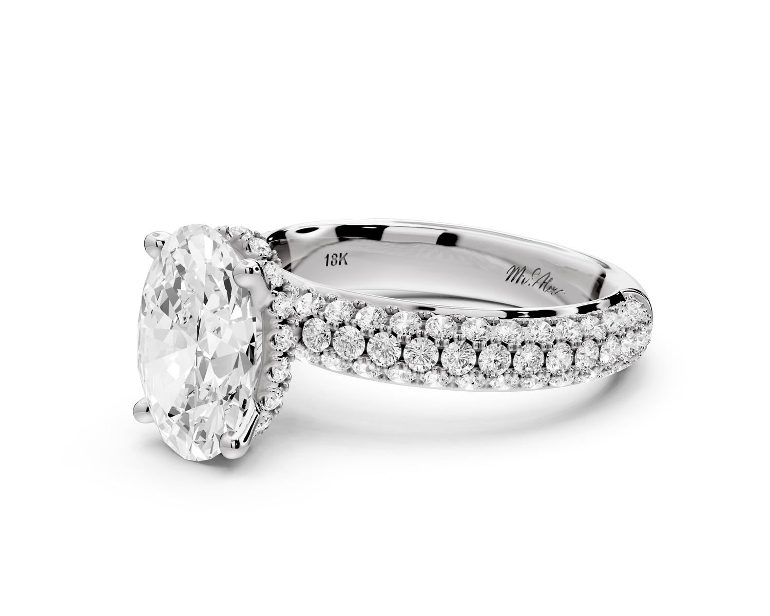 Evelina - 2ct 14k white gold oval wrap around Halo Rollover Pavé Diamond Crown Engagement Ring