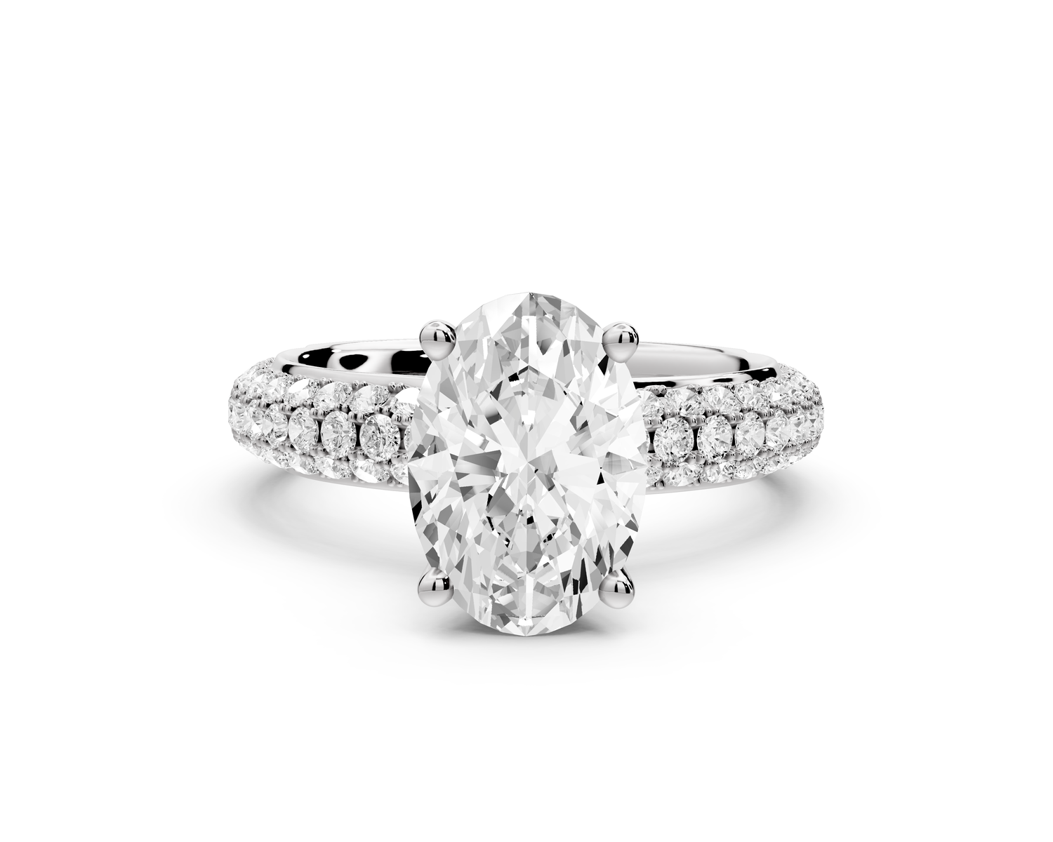 Evelina - 2ct 14k white gold oval wrap around Halo Rollover Pavé Diamond Crown Engagement Ring