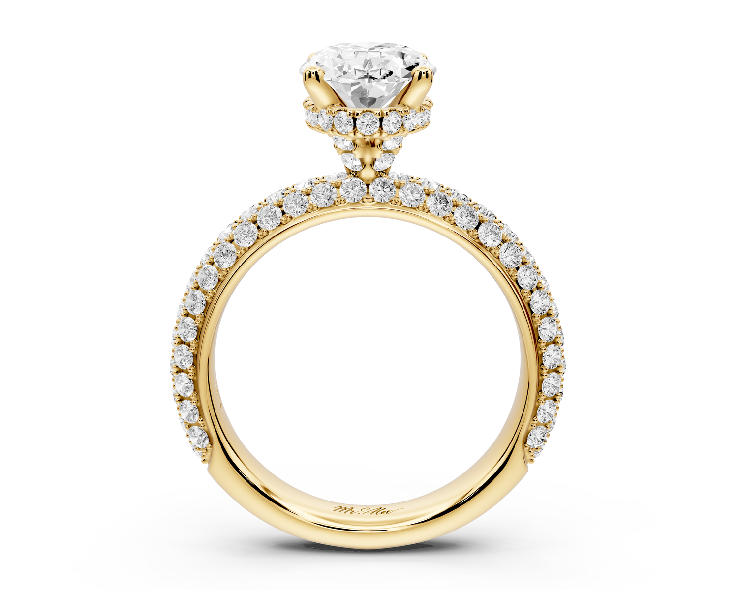 Evelina - 2ct 14k yellow gold oval wrap around Halo Rollover Pavé Diamond Crown Engagement Ring
