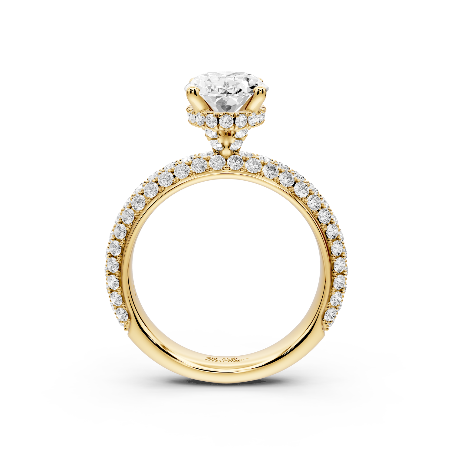 Evelina - 2ct 14k yellow gold oval wrap around Halo Rollover Pavé Diamond Crown Engagement Ring