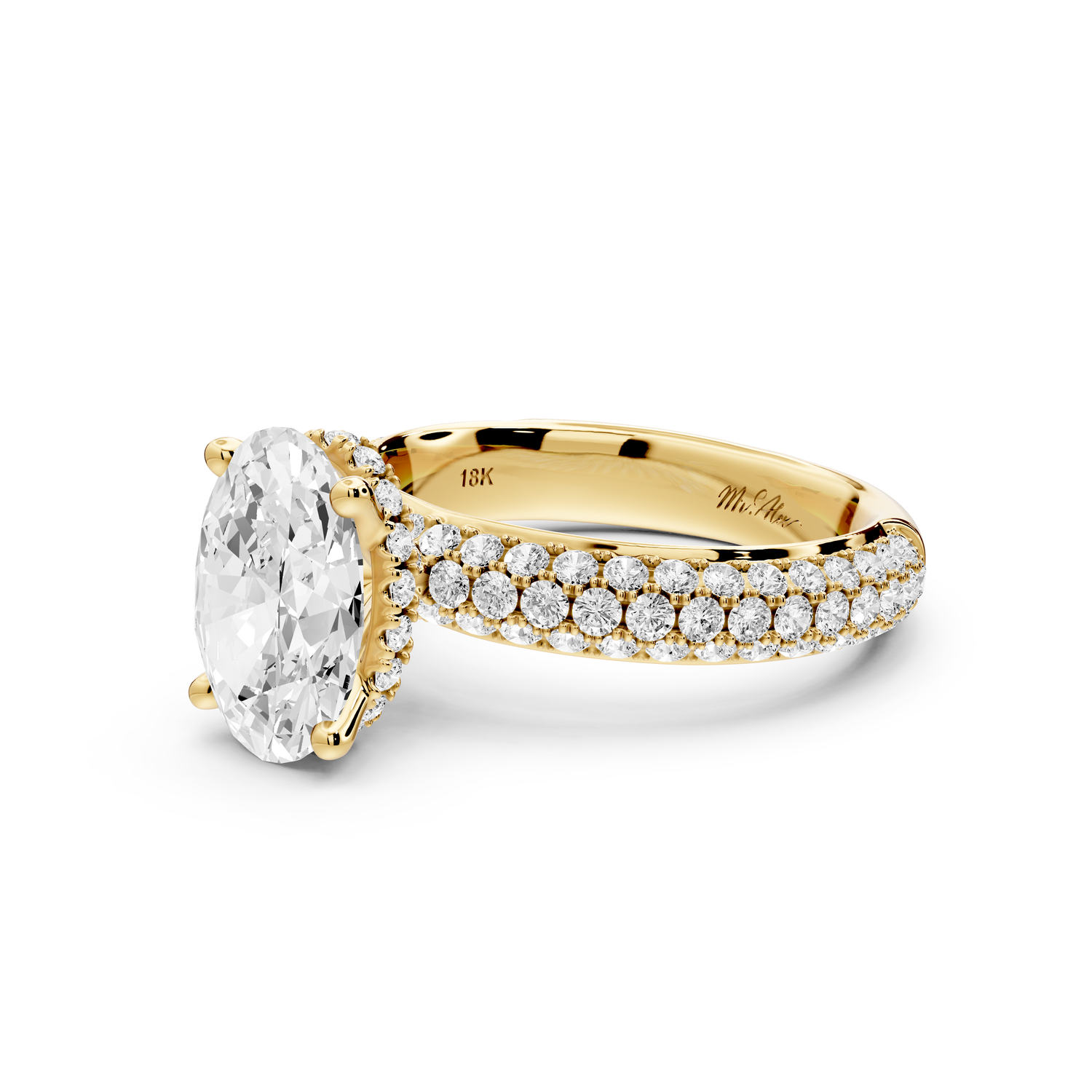 Evelina - 2ct 14k yellow gold oval wrap around Halo Rollover Pavé Diamond Crown Engagement Ring