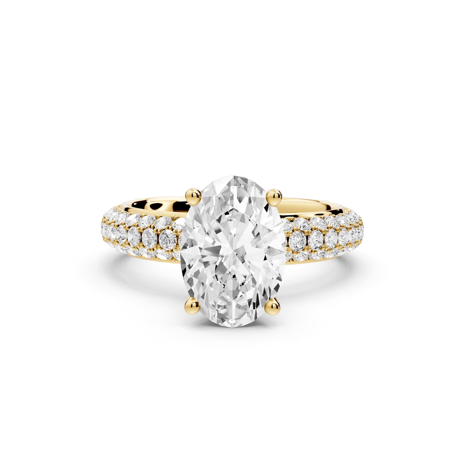 Evelina - 2ct 14k yellow gold oval wrap around Halo Rollover Pavé Diamond Crown Engagement Ring