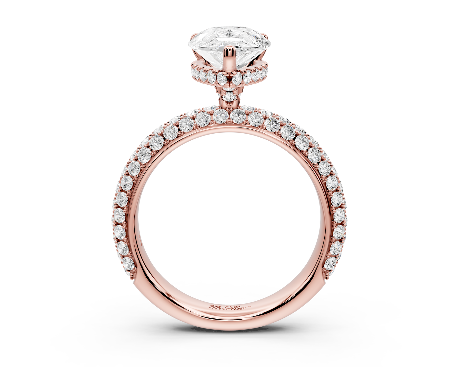Evelina - 2ct 14k rose gold pear wrap around Halo Rollover Pavé Diamond Crown Engagement Ring
