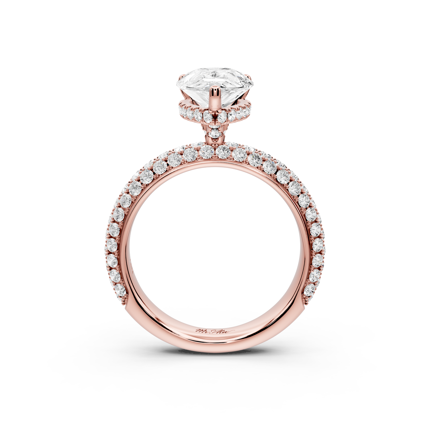 Evelina - 2ct 14k rose gold pear wrap around Halo Rollover Pavé Diamond Crown Engagement Ring
