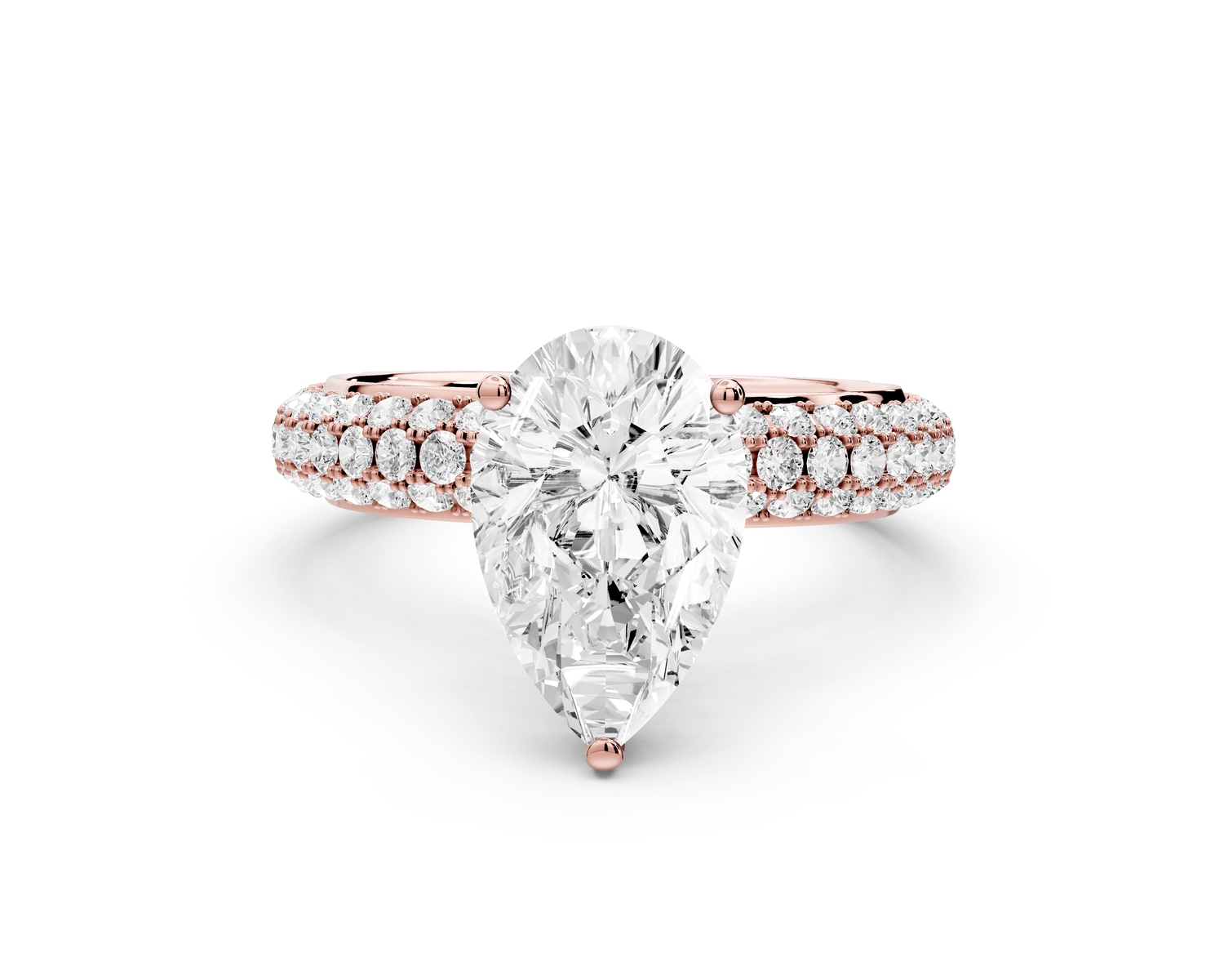 Evelina - 2ct 14k rose gold pear wrap around Halo Rollover Pavé Diamond Crown Engagement Ring