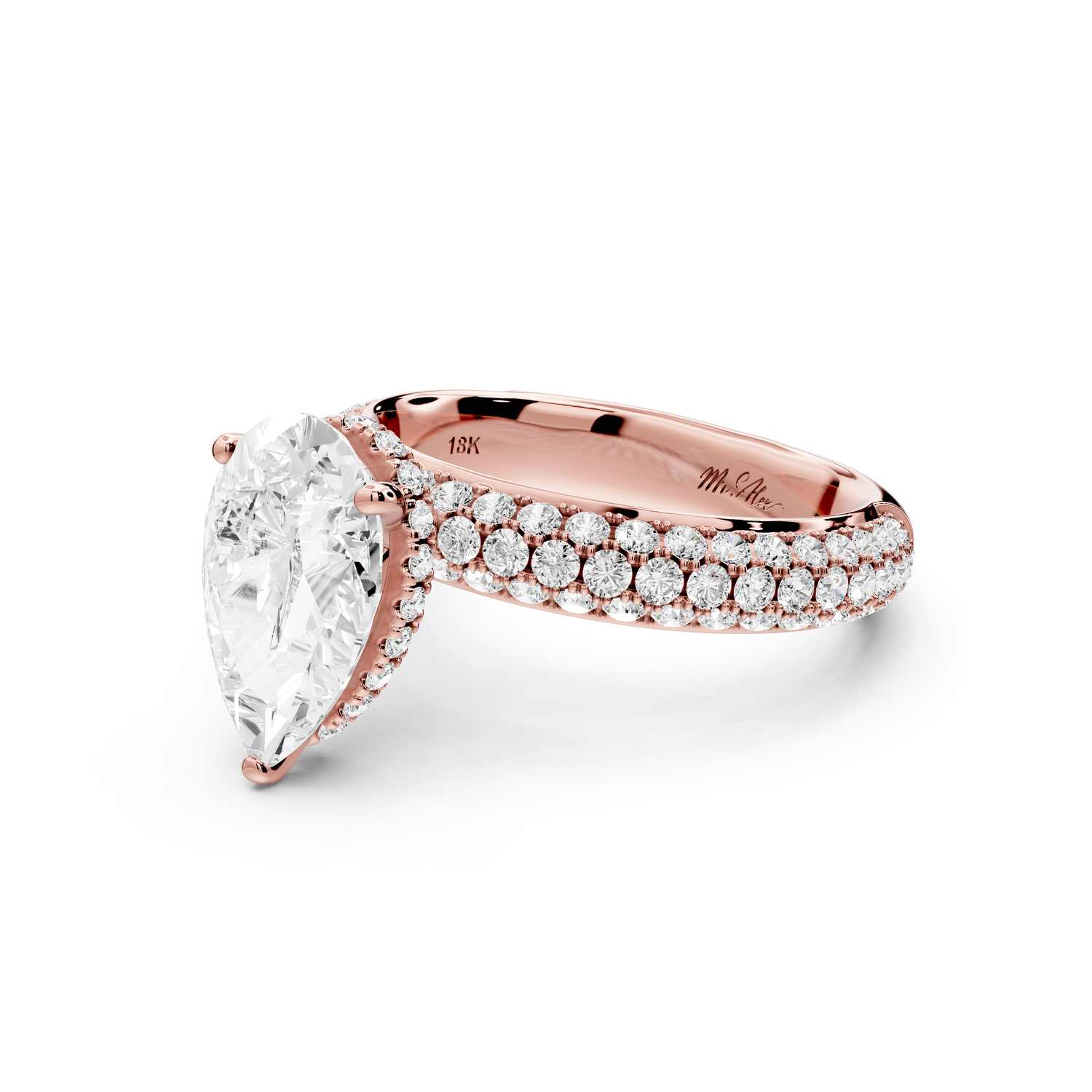 Evelina - 2ct 14k rose gold pear wrap around Halo Rollover Pavé Diamond Crown Engagement Ring