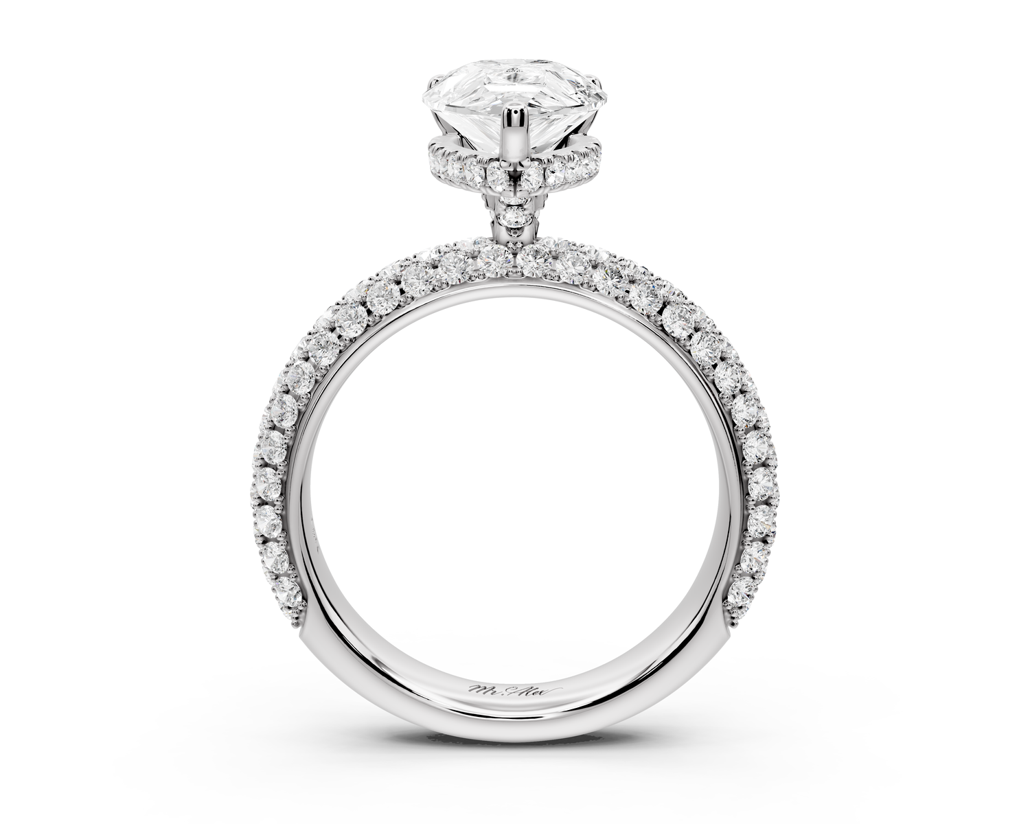 Evelina - 2ct 14k white gold pear wrap around Halo Rollover Pavé Diamond Crown Engagement Ring