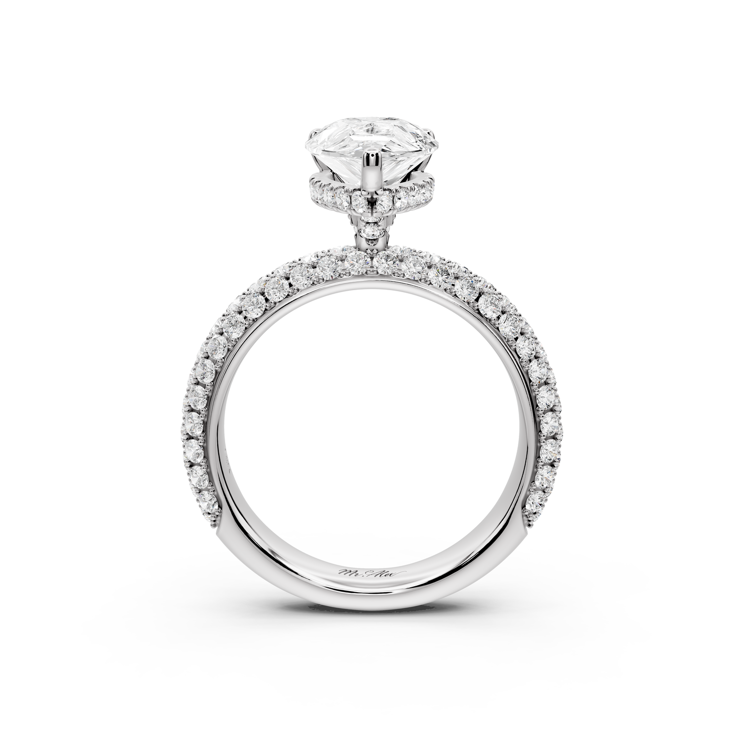 Evelina - 2ct 14k white gold pear wrap around Halo Rollover Pavé Diamond Crown Engagement Ring