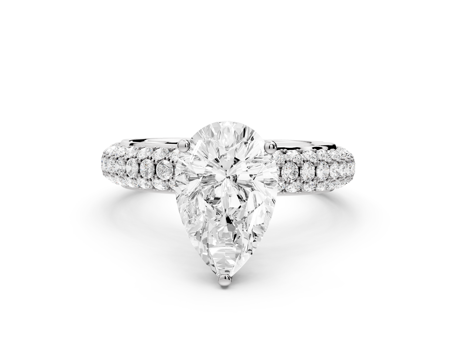 Evelina - 2ct 14k white gold pear wrap around Halo Rollover Pavé Diamond Crown Engagement Ring