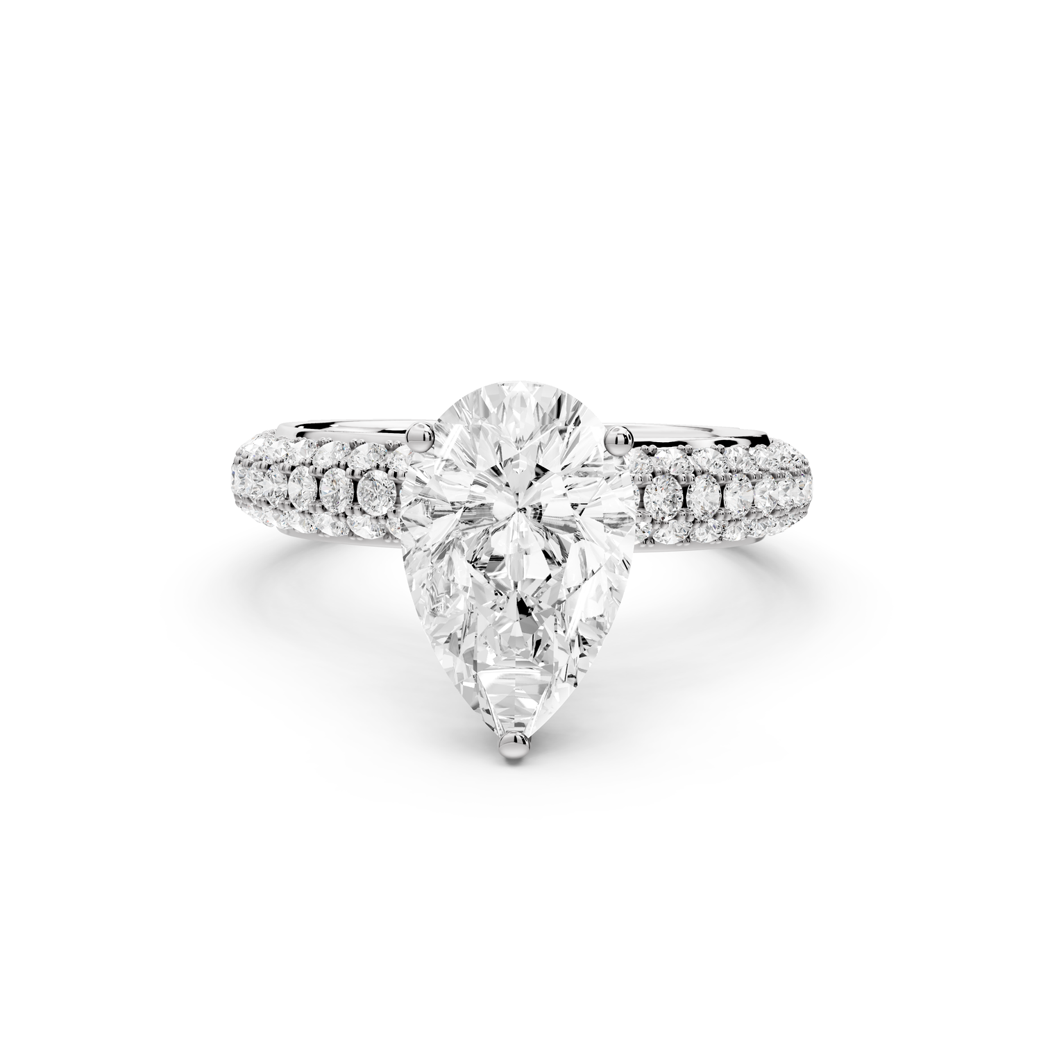 Evelina - 2ct 14k white gold pear wrap around Halo Rollover Pavé Diamond Crown Engagement Ring