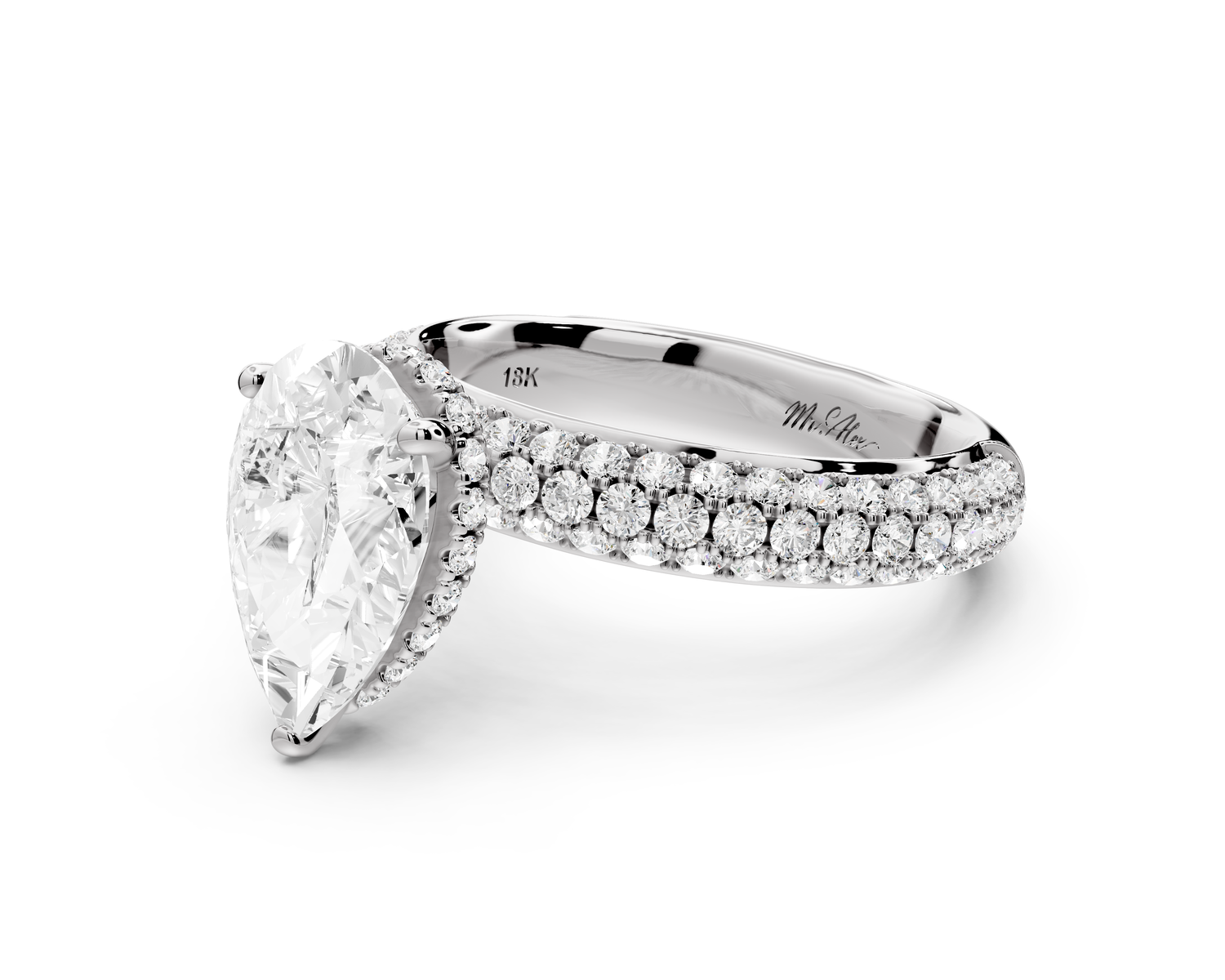 Evelina - 2ct 14k white gold pear wrap around Halo Rollover Pavé Diamond Crown Engagement Ring