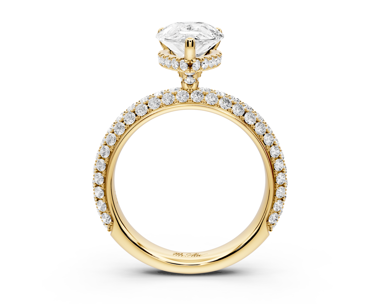 Evelina - 2ct 14k yellow gold pear wrap around Halo Rollover Pavé Diamond Crown Engagement Ring