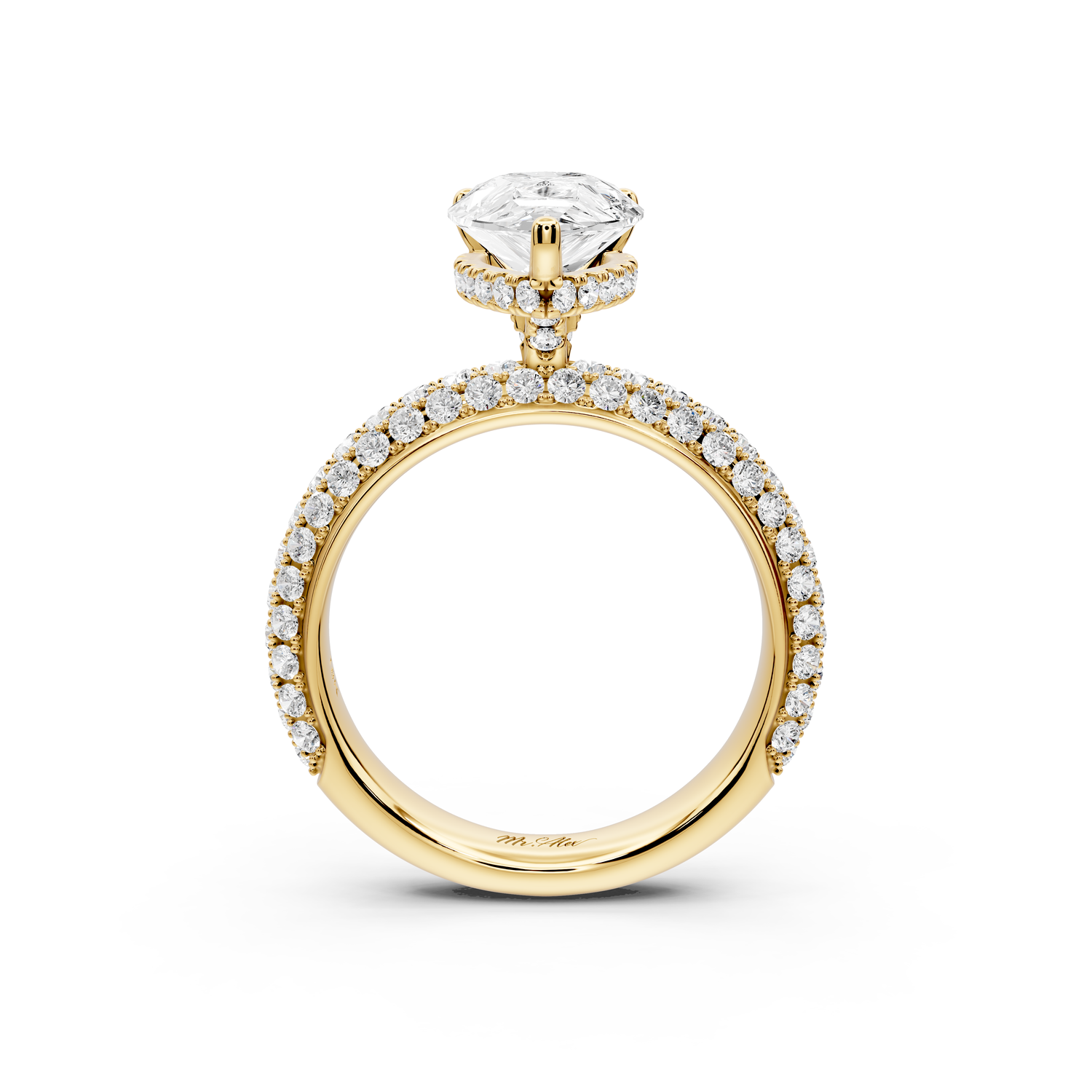 Evelina - 2ct 14k yellow gold pear wrap around Halo Rollover Pavé Diamond Crown Engagement Ring