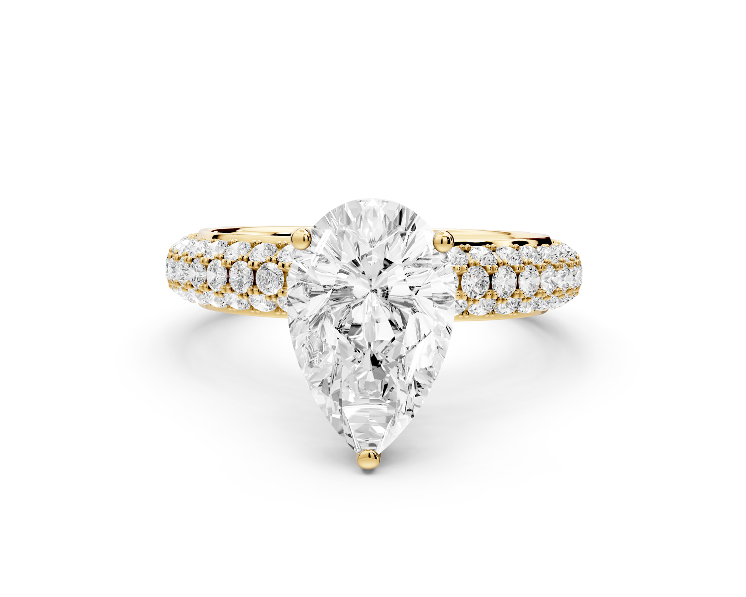 Evelina - 2ct 14k yellow gold pear wrap around Halo Rollover Pavé Diamond Crown Engagement Ring