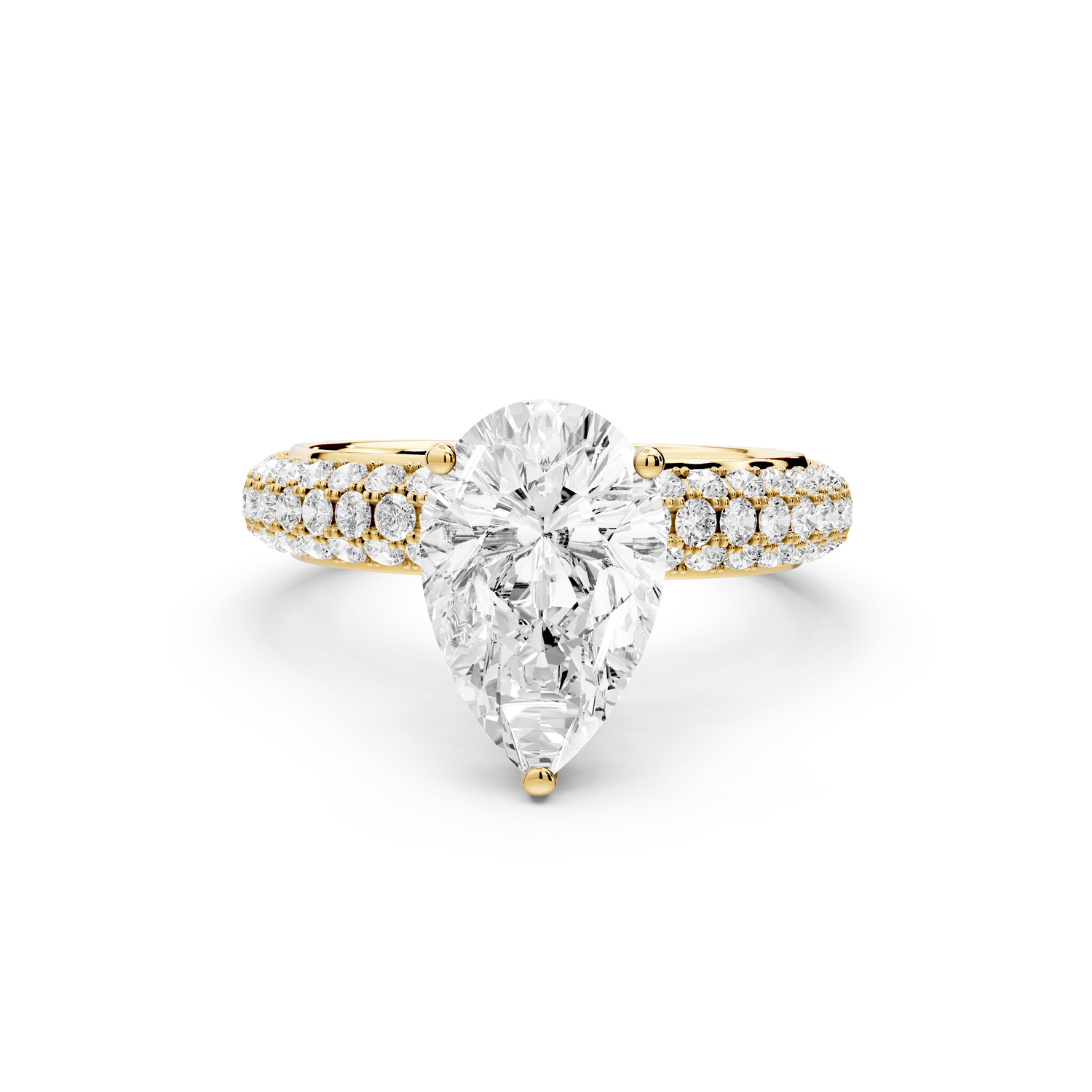 Evelina - 2ct 14k yellow gold pear wrap around Halo Rollover Pavé Diamond Crown Engagement Ring