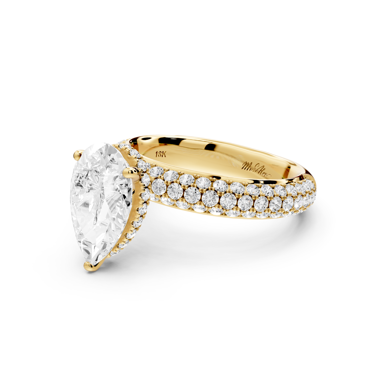 Evelina - 2ct 14k yellow gold pear wrap around Halo Rollover Pavé Diamond Crown Engagement Ring