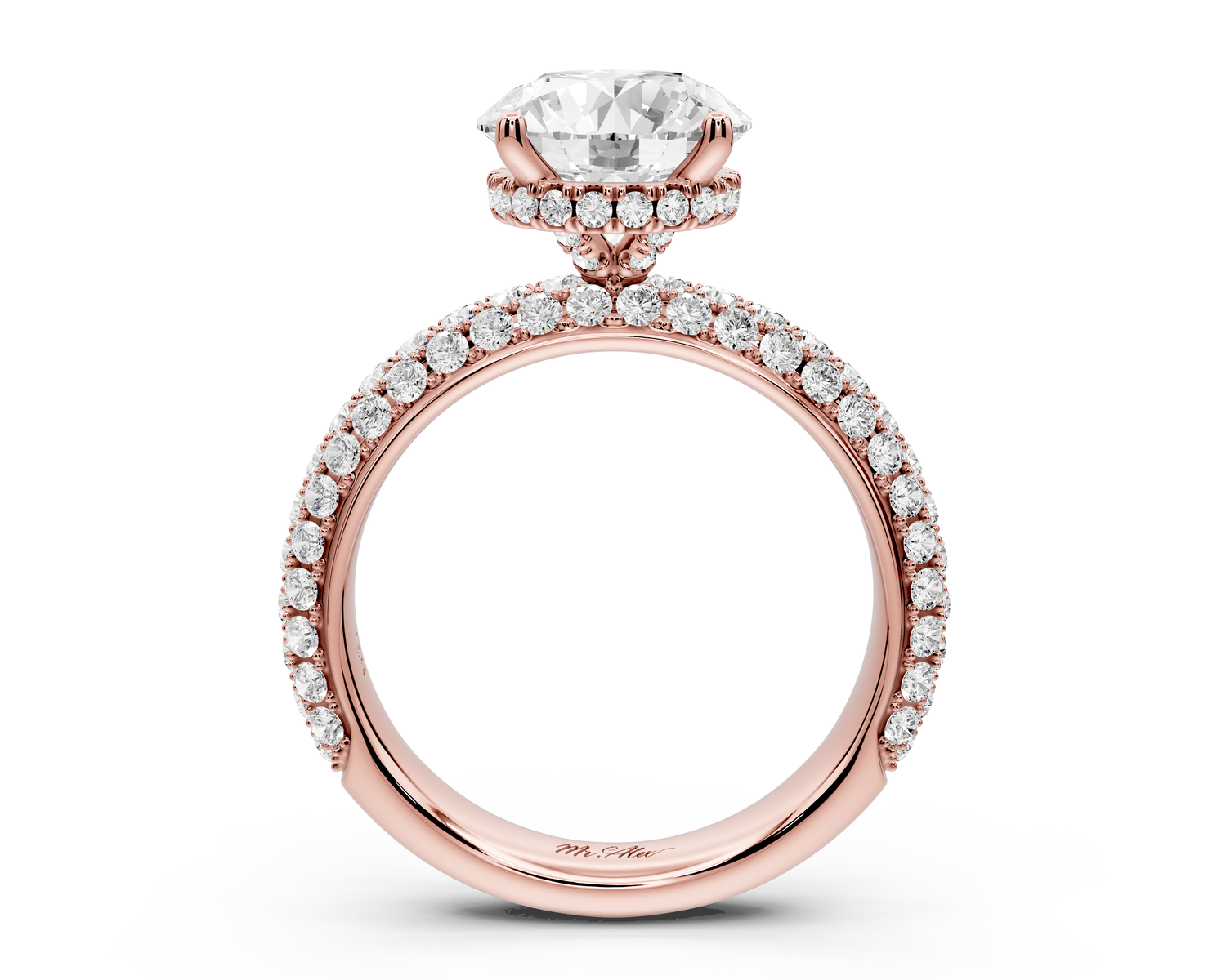 Evelina - 2ct 14k rose gold round wrap around Halo Rollover Pavé Diamond Crown Engagement Ring