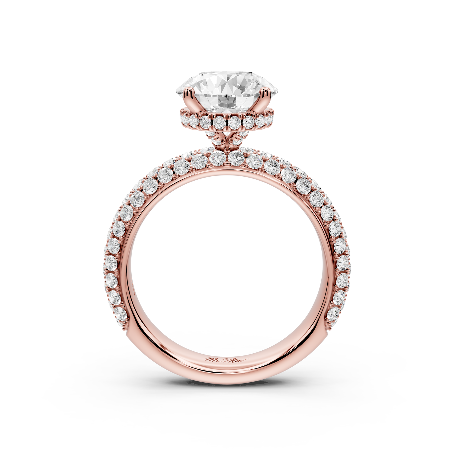 Evelina - 2ct 14k rose gold round wrap around Halo Rollover Pavé Diamond Crown Engagement Ring