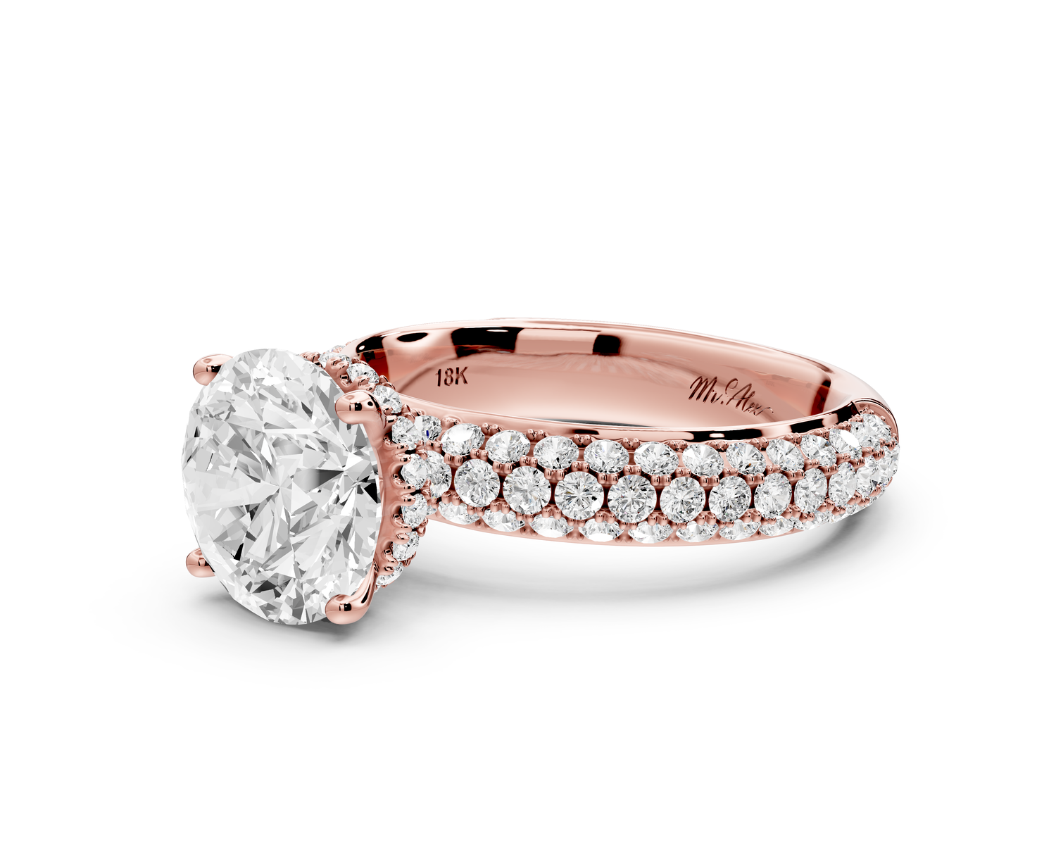 Evelina - 2ct 14k rose gold round wrap around Halo Rollover Pavé Diamond Crown Engagement Ring
