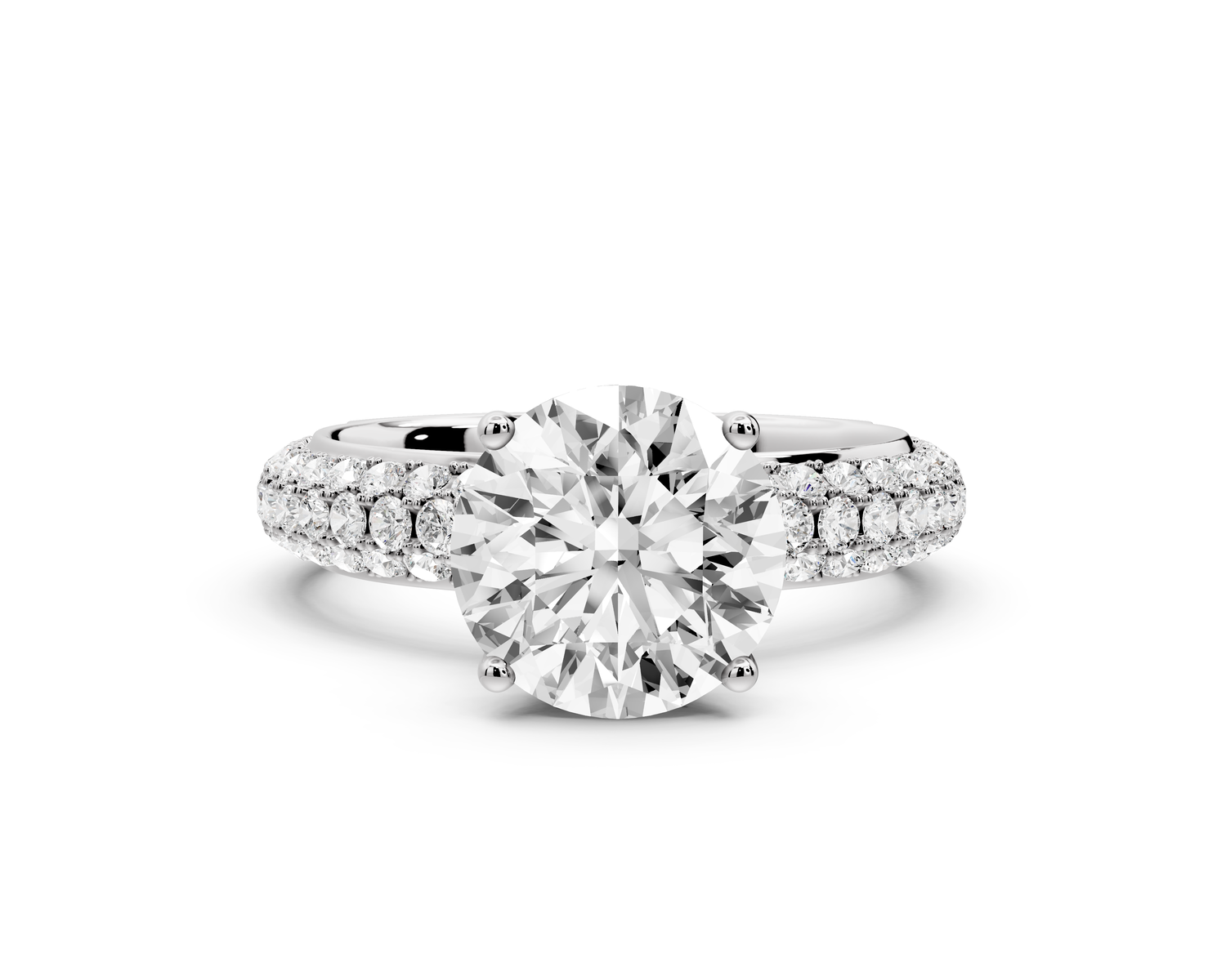 Evelina - 2ct 14k white gold round wrap around Halo Rollover Pavé Diamond Crown Engagement Ring