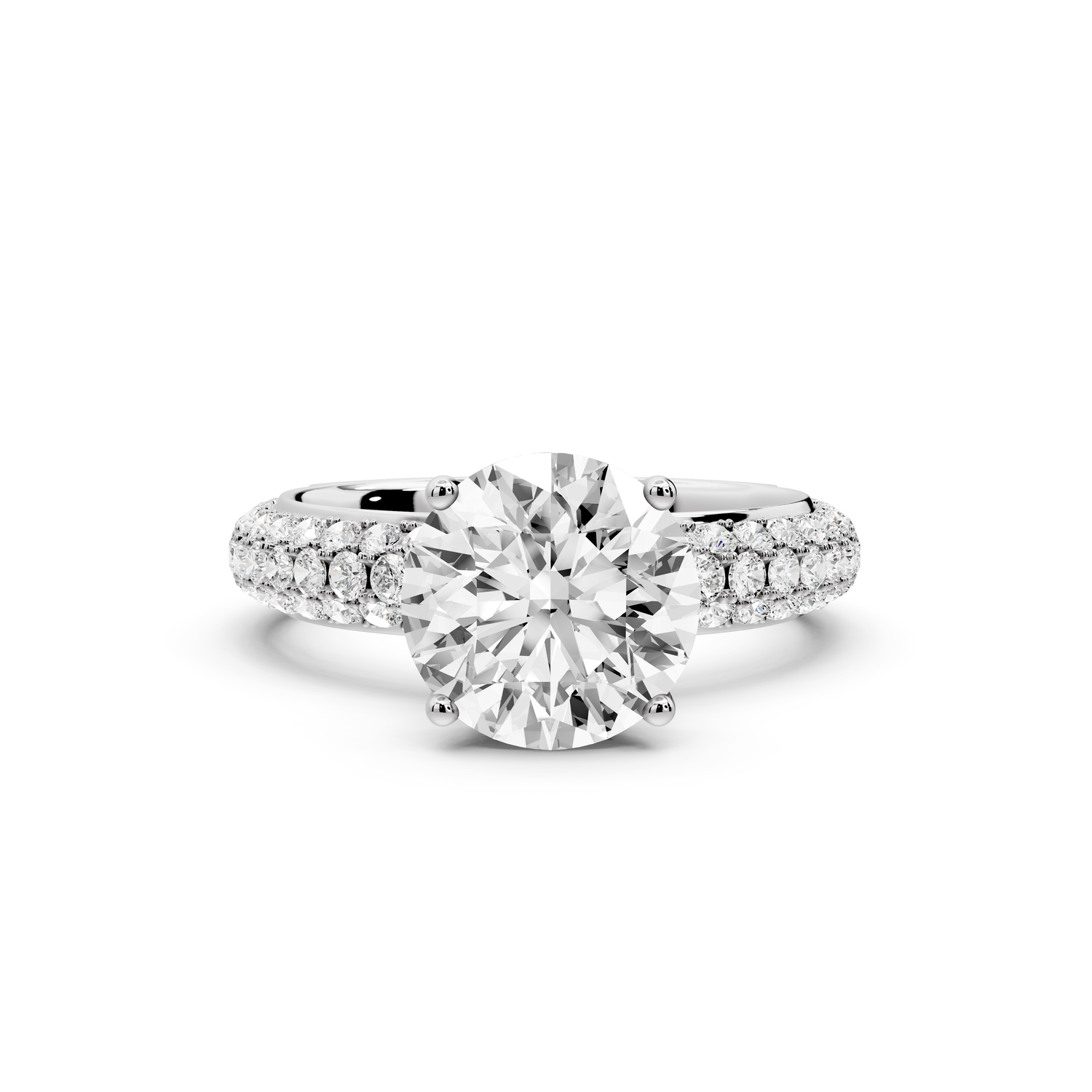 Evelina - 2ct 14k white gold round wrap around Halo Rollover Pavé Diamond Crown Engagement Ring
