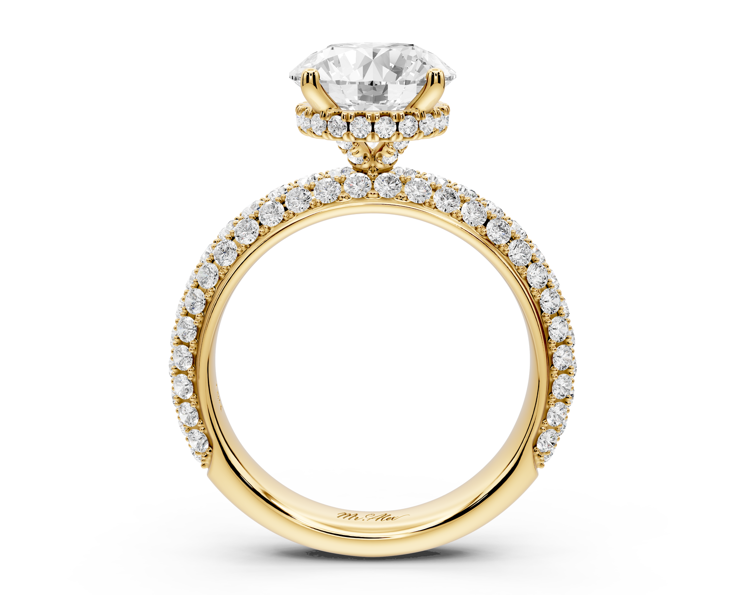 Evelina - 2ct 14k yellow gold round wrap around Halo Rollover Pavé Diamond Crown Engagement Ring
