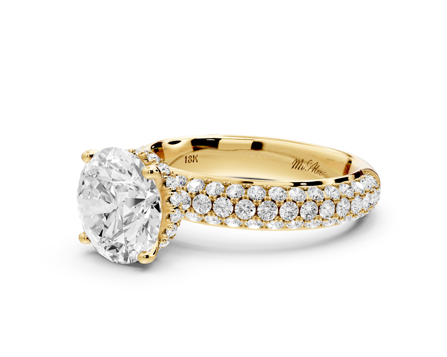 Evelina - 2ct 14k yellow gold round wrap around Halo Rollover Pavé Diamond Crown Engagement Ring