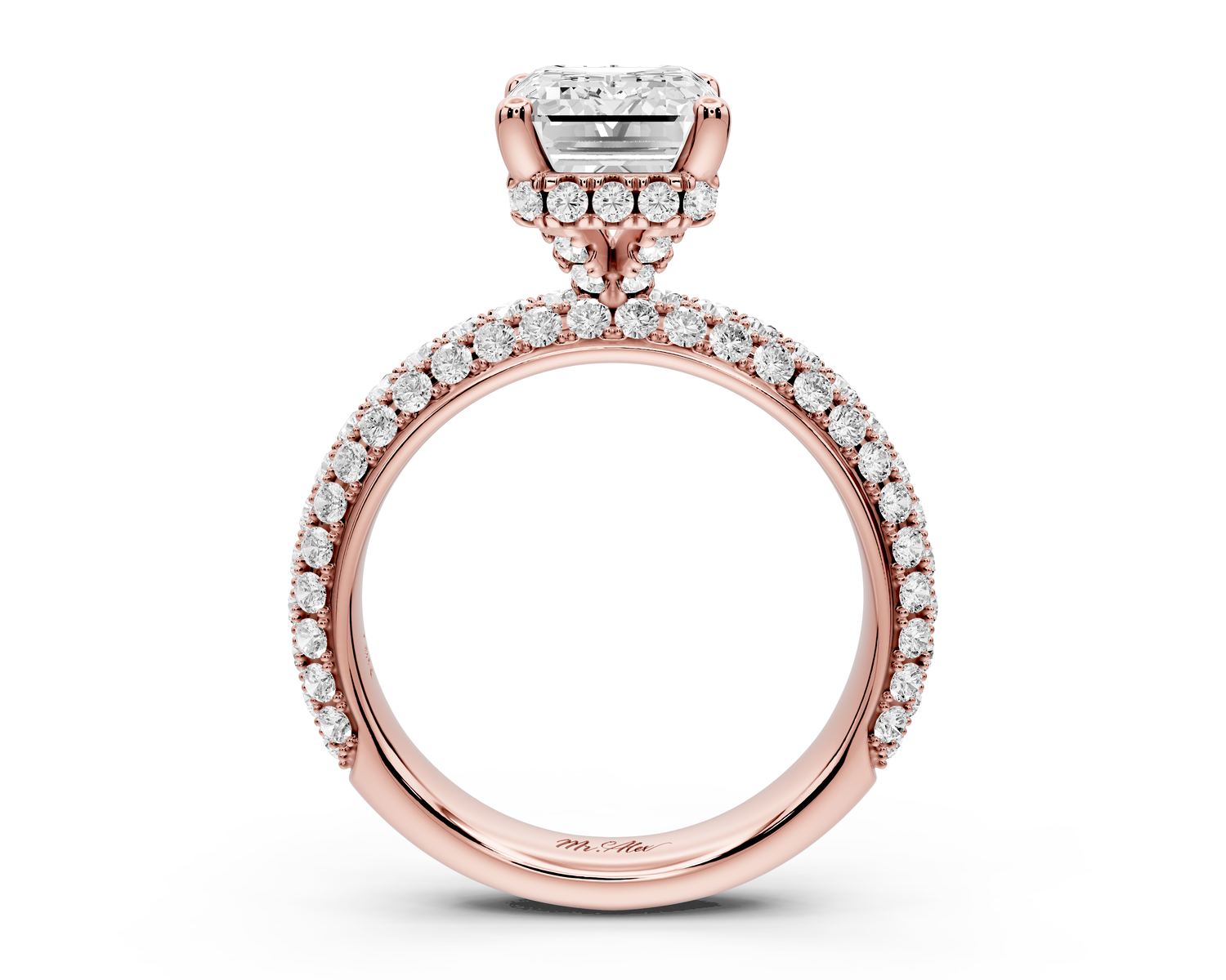 Evelina - 3ct 14k rose gold emerald wrap around Halo Rollover Pavé Diamond Crown Engagement Ring
