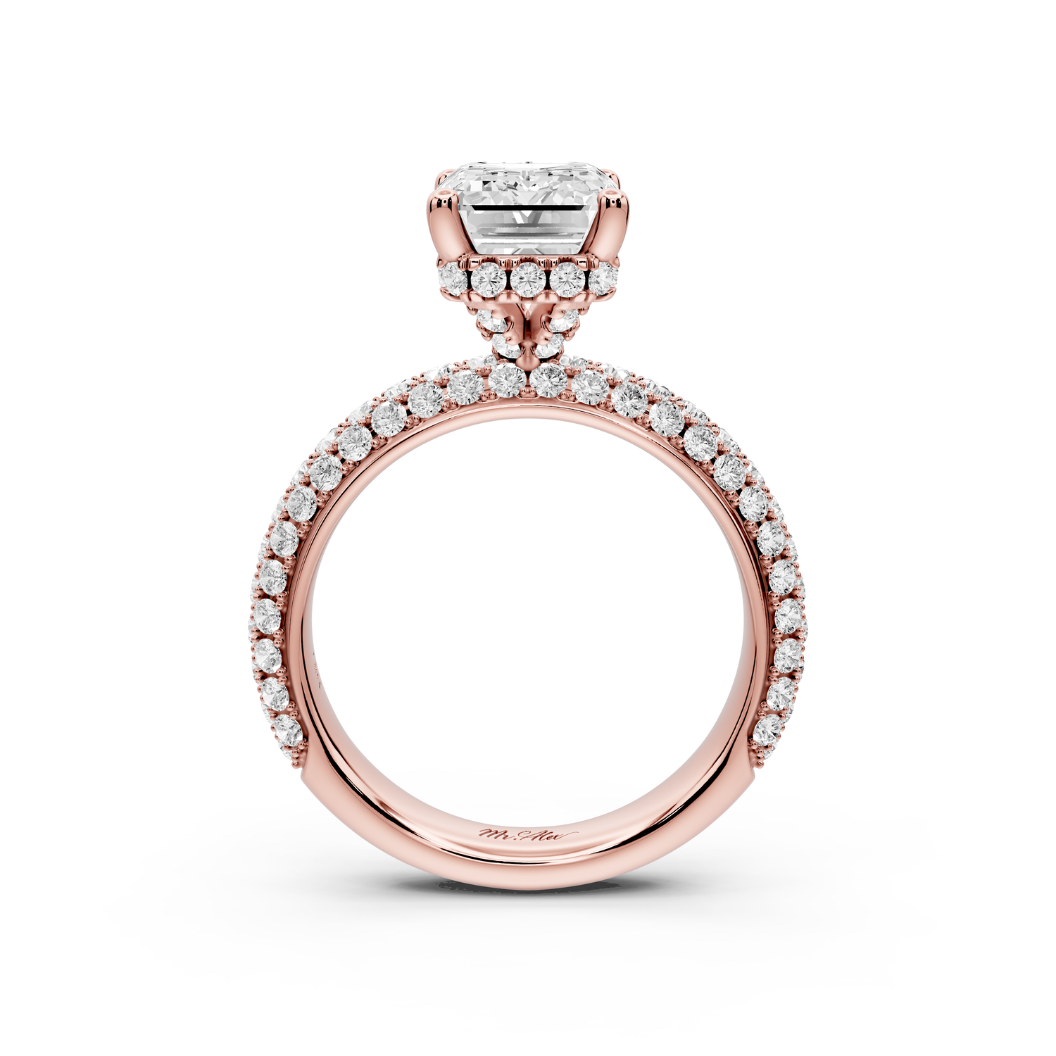 Evelina - 3ct 14k rose gold emerald wrap around Halo Rollover Pavé Diamond Crown Engagement Ring
