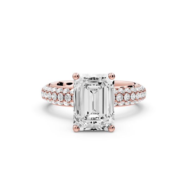 Evelina - 3ct 14k rose gold emerald wrap around Halo Rollover Pavé Diamond Crown Engagement Ring