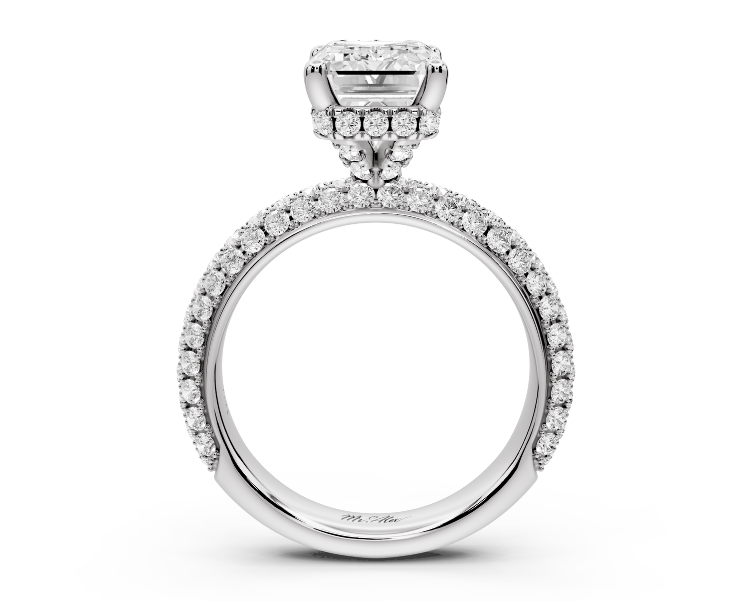 Evelina - 3ct 14k white gold emerald wrap around Halo Rollover Pavé Diamond Crown Engagement Ring